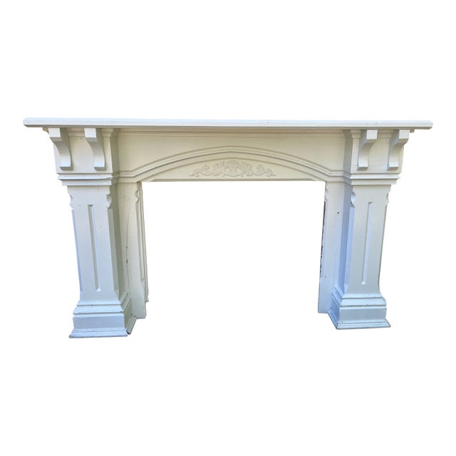Antique Fireplace Mantle 1920s Colonial Farmhouse Style White Pine With Corbels For Sale