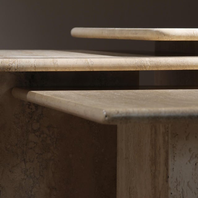 Stone Nesting Table in Travertine, 1970s, Set of 3 For Sale - Image 7 of 15