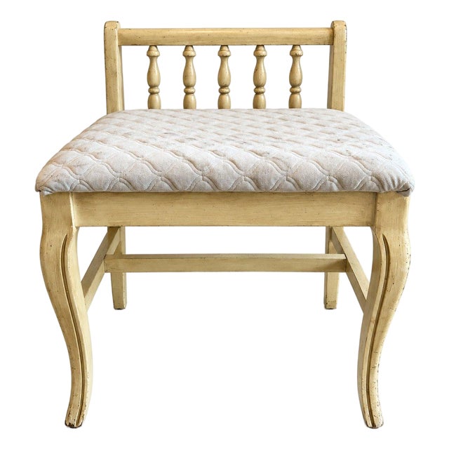 Vintage French Country Vanity Chair by j.b. Van Sciver Wooden Upholstered For Sale