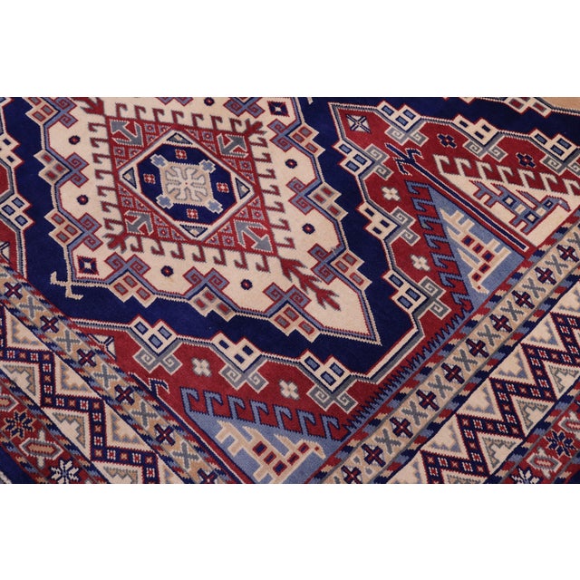 Shabby Chic Rustic Shirwan Blue/Beige Wool Rug - 4'4''x5'11'' For Sale - Image 3 of 10