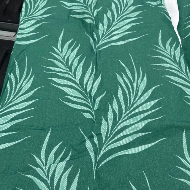 Vintage 1970s Pinch Pleat Green Palm Fronds Curtains, 4 Panels With Pompom Tie Backs For Sale - Image 4 of 5