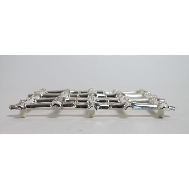 Metal Vintage Italian Faux Bamboo Silver Plated Expandable Trivets - A Pair For Sale - Image 7 of 10