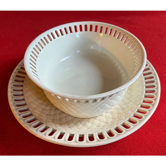 Wedgwood Antique 19th Century Wedgwood Creamware Chestnut Basket & Platter For Sale - Image 4 of 8