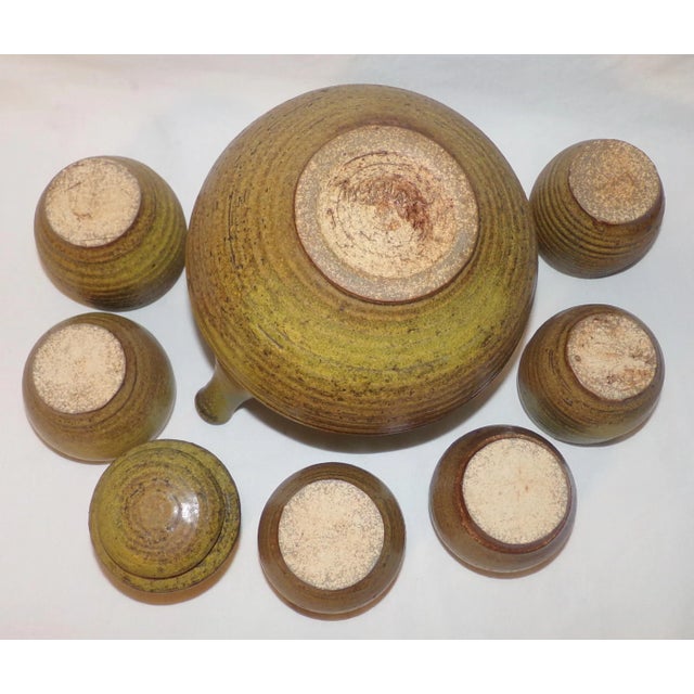 Vintage McMillin Chartreuse Studio Pottery Tea Set Hand Made Hand Thrown Pottery- 8 Pieces For Sale - Image 10 of 13