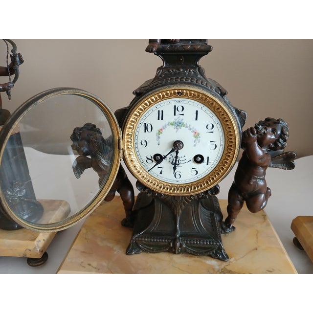 Antique 3 Piece Garniture Clock Set For Sale - Image 9 of 13