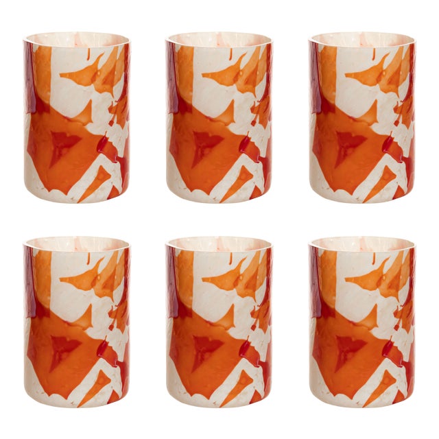 Stories of Italy Nougat Tumblers - Red, Set of 6 For Sale