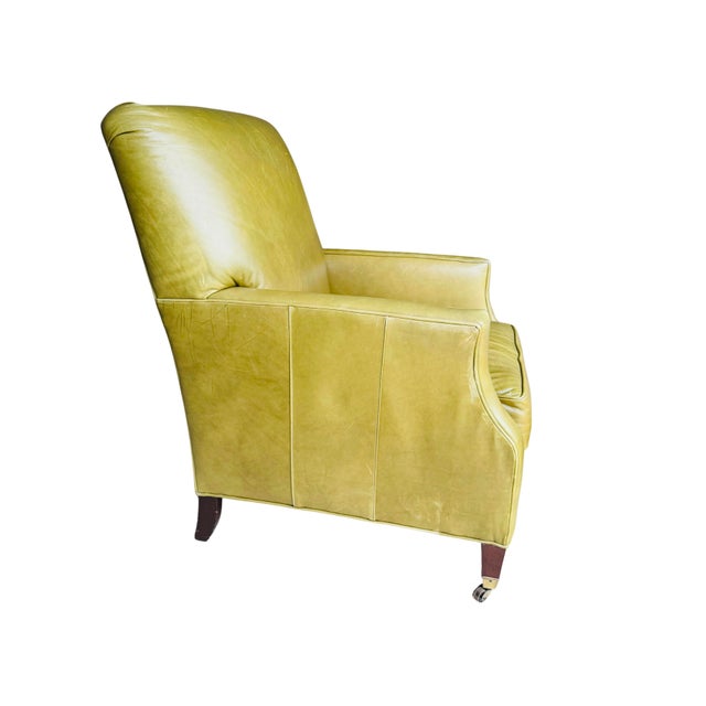 Vintage Cr Laine Olive Green Leather Lounge Chair & Ottoman | George Smith Style For Sale - Image 9 of 18