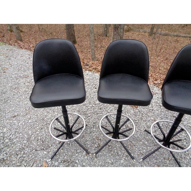 Mid Century Modern Black Vinyl Swivel Bar Stools S/4 Chairish