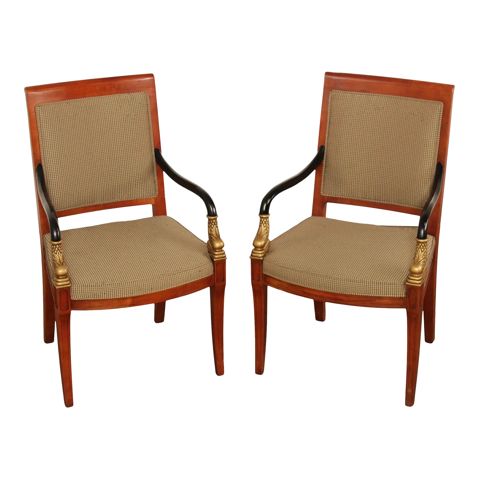 Century Furniture French Empire Style Dolphin Carved Armchairs A Pair