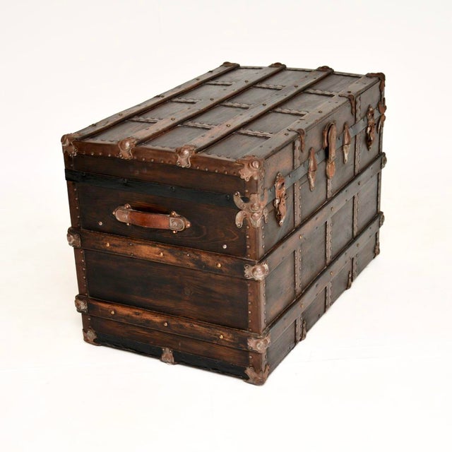 Large Antique Pine Travel Trunk, 1900s For Sale - Image 6 of 15