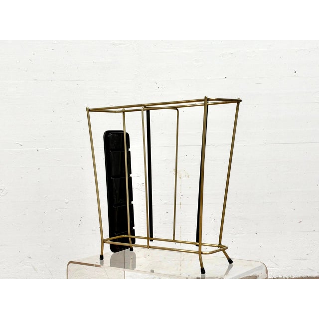 Mid-Century Umbrella Stand in Brass and Black Metal, 1960s For Sale - Image 16 of 17