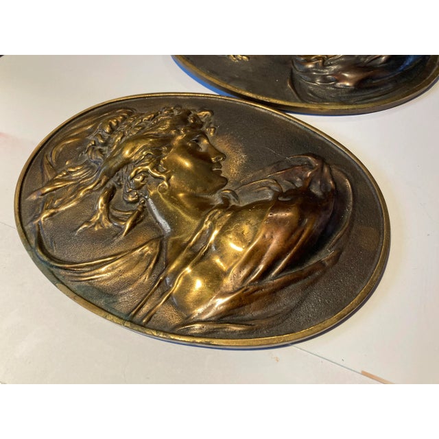 Art Nouveau Augustus St. Gaudens Solid Brass Plaques Pair For Sale - Image 4 of 9