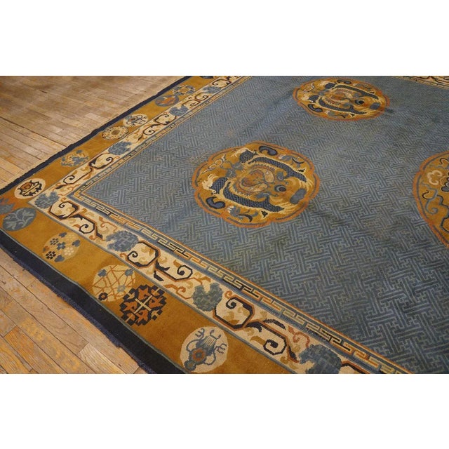 Special Blue and Gold Bronze Color Unique With Animalistic Design Antique Chinese Rug For Sale - Image 11 of 12