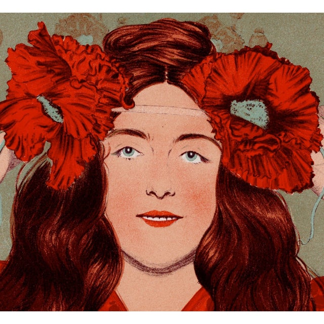 Gaston Darbour, Jeune Fille aux Coquelicots, 1897, Lithograph on Paper For Sale - Image 4 of 10