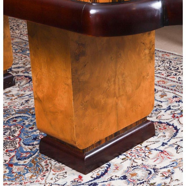Wood Antique 20th Century Art Deco Burr Walnut Dining Table & Chairs attributed to Epstein, 1920s, Set of 9 For Sale - Image 7 of 18