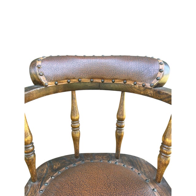 19th Century Wabi Sabi Naturally Distressed English Elm Smokers Bow Captains Armchair Signed J. C. For Sale - Image 4 of 12