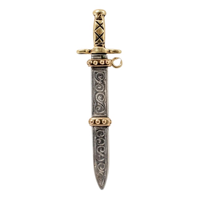 Late 20th Century Vintage 925 Sterling Silver & 14k Yellow Gold Sword Pendant For Sale