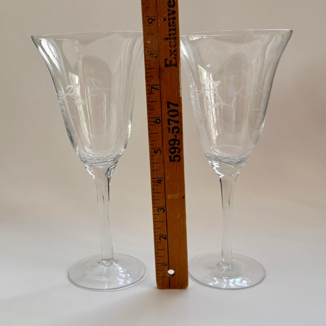 Glass Vintage Handmade Etched Grapevine Tulip-Stem Wine Glasses – Set of 2 For Sale - Image 7 of 10