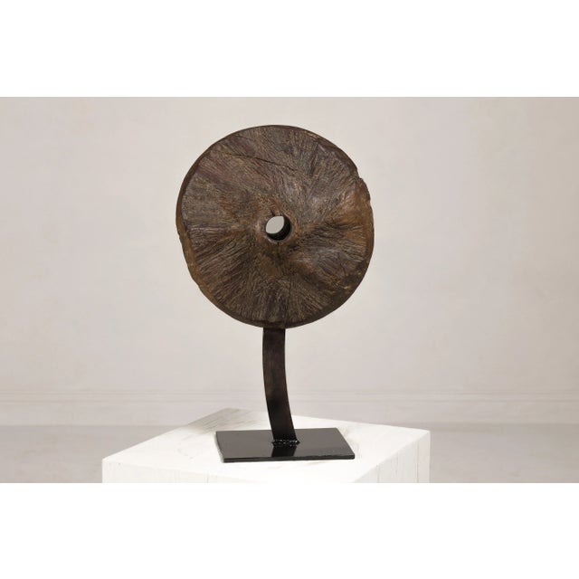19th Century Ancient Indian Cart Wheel Mounted on Custom Black Lacquered Base For Sale - Image 12 of 12