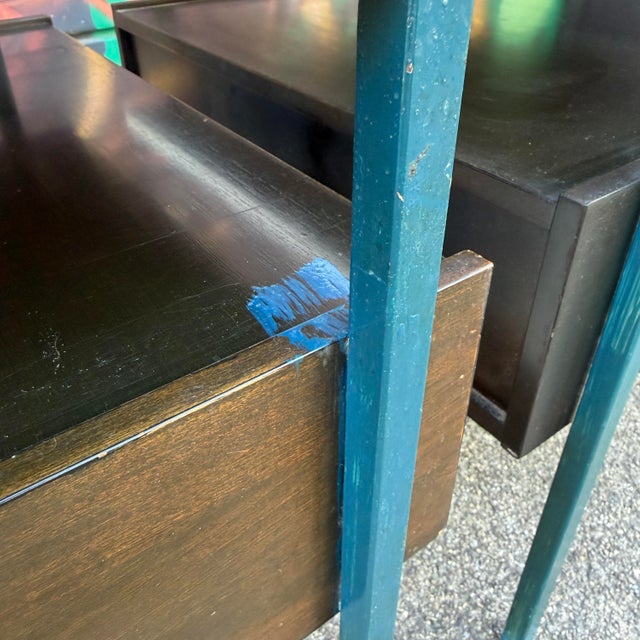 Mid-Century Moderm Vista Furniture California Nightstands With Leather Pulls Walnut Laminate For Sale - Image 12 of 12