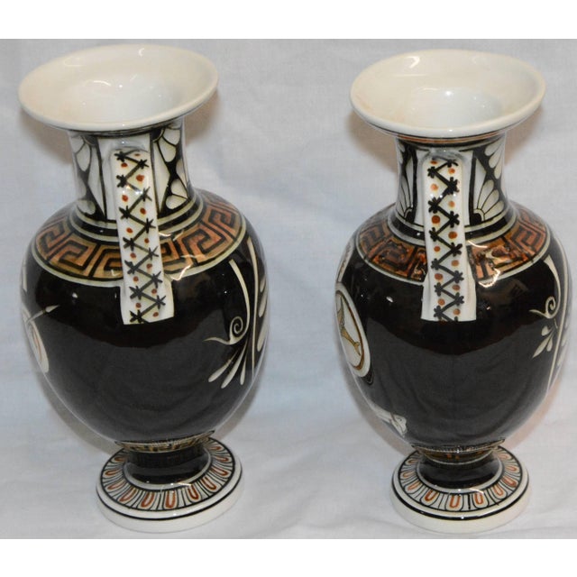 Neoclassical Pair of Neoclassical Vases With Greek Key Details For Sale - Image 3 of 9