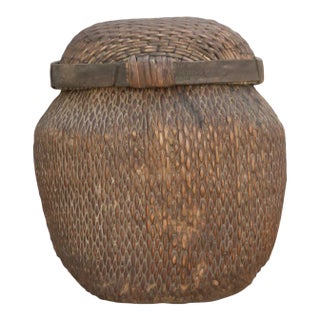 Handwoven Village Lidded Basket For Sale