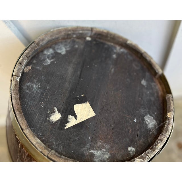 Late 19th Century Late 19th Century Antique Large French Country Oak Pitcher Brass Band Wine Barrel Umbrella Stand For Sale - Image 5 of 8