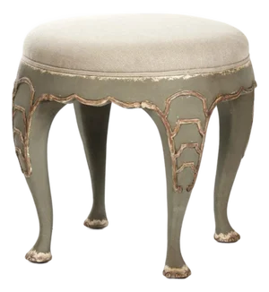 Leo Round Accent Stool - Natural Linen / Sage Gray Painted Frame