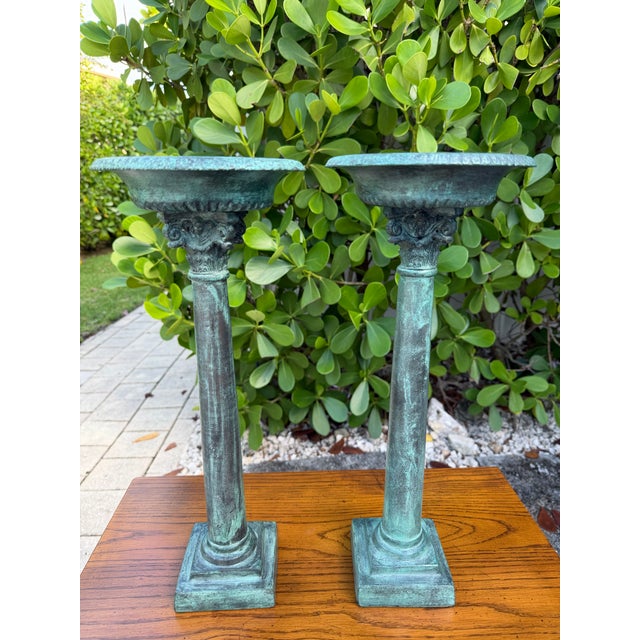 Hollywood Regency Vintage Maitland-Smith Verdigris Corinthian Column Candleholders, a Pair For Sale - Image 3 of 12