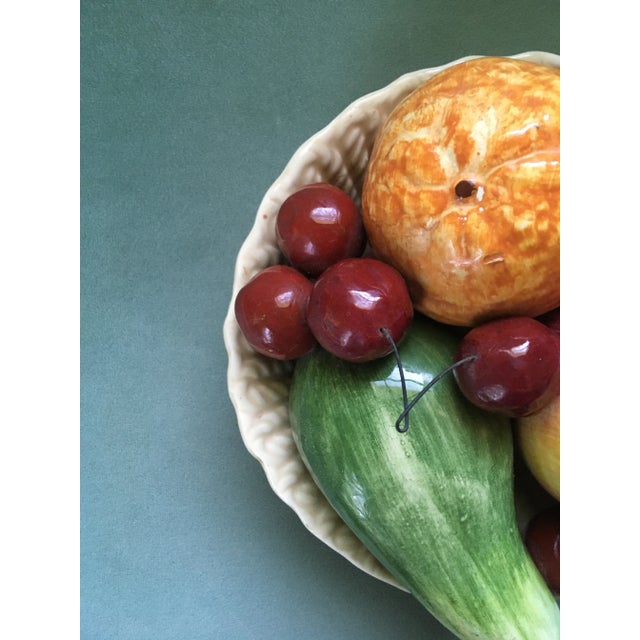 Vintage 1950s Bassano Italy Faux Fruit Woven Basket Ceramic Bowl For Sale - Image 9 of 13