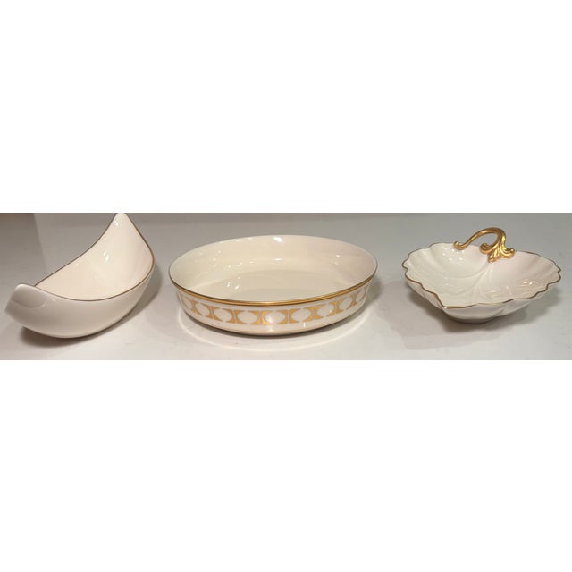 Ivory Hollywood Regency Lenox Ivory and Gold Catchall Curation-Set of 3 For Sale - Image 8 of 12
