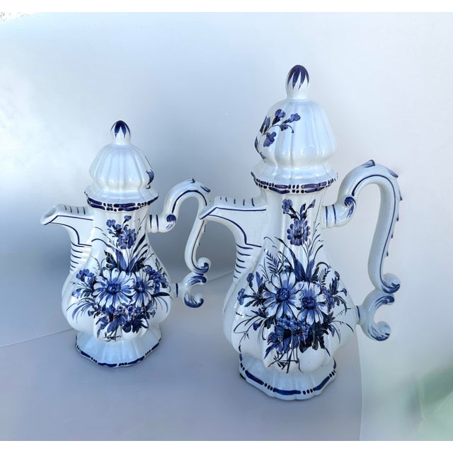 Beautiful Italian Blue & White Floral Print Coffee & Tea Pot Set. Perfect to use or display with other blue & white...