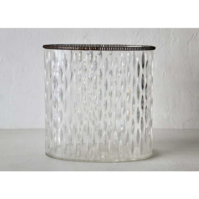 Mid-Century Modern Vintage Textured Oval Lucite Acrylic Waste Basket Brass Beaded Rim For Sale - Image 13 of 16