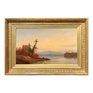 19th Century Sunset on the Hudson River Oil Painting For Sale