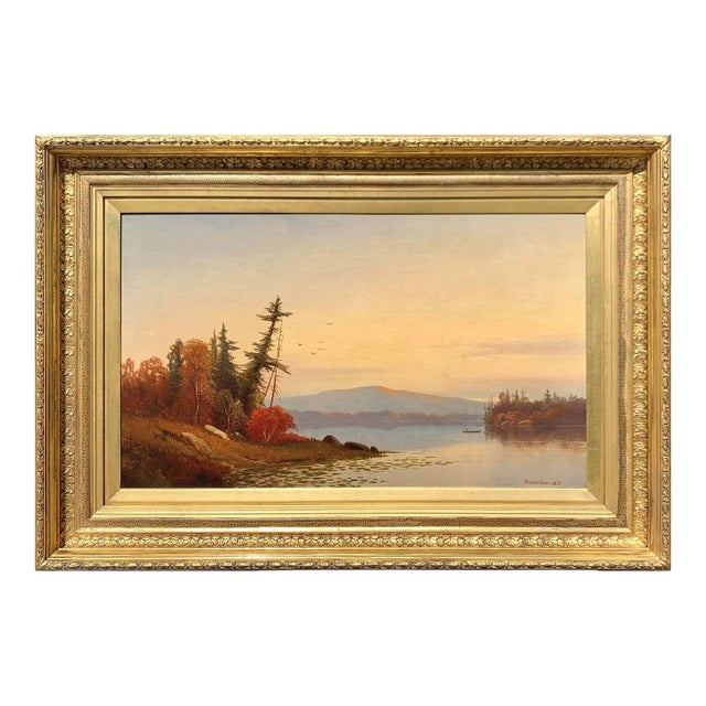 19th Century Sunset on the Hudson River Oil Painting For Sale