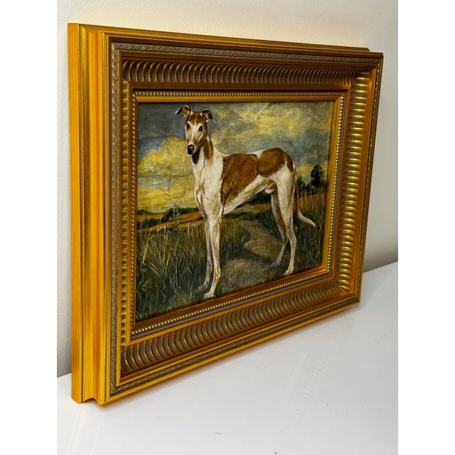 Edwardian British Lurcher Oil Portrait Signed J. Warnes, Circa 1910 For Sale - Image 6 of 12