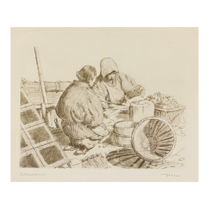 1960s Willy Seiler Fisher Women Japanese Etching