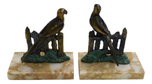 Art Deco Style Parrot Bookends on Marbled Stone Bases, 1950s, Set of 2