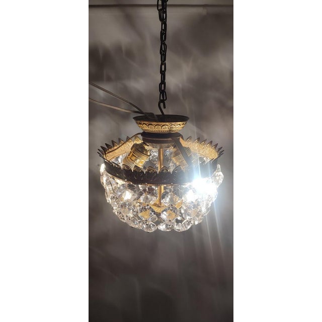 Brass & Crystal Ceiling Lamp, Spain, 1950s For Sale - Image 10 of 15