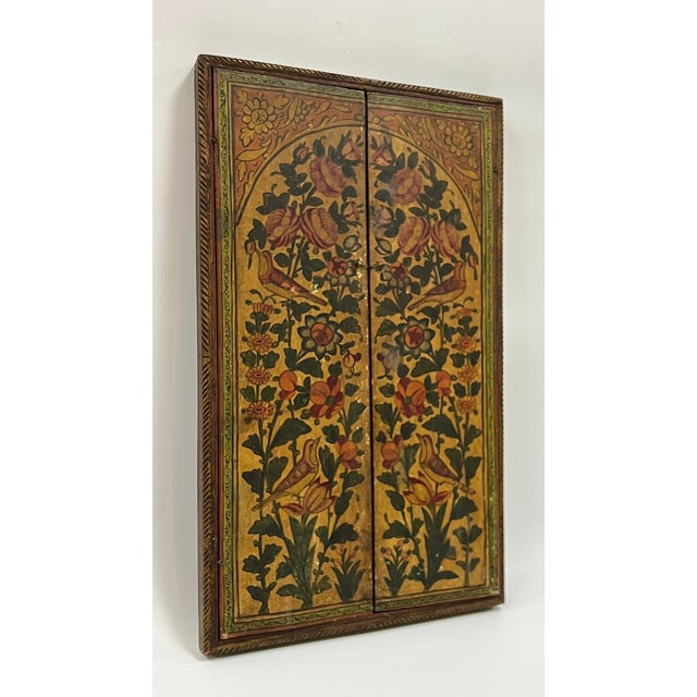 Antique Persian Polychrome Wooden Wall Wedding Mirror For Sale - Image 10 of 11