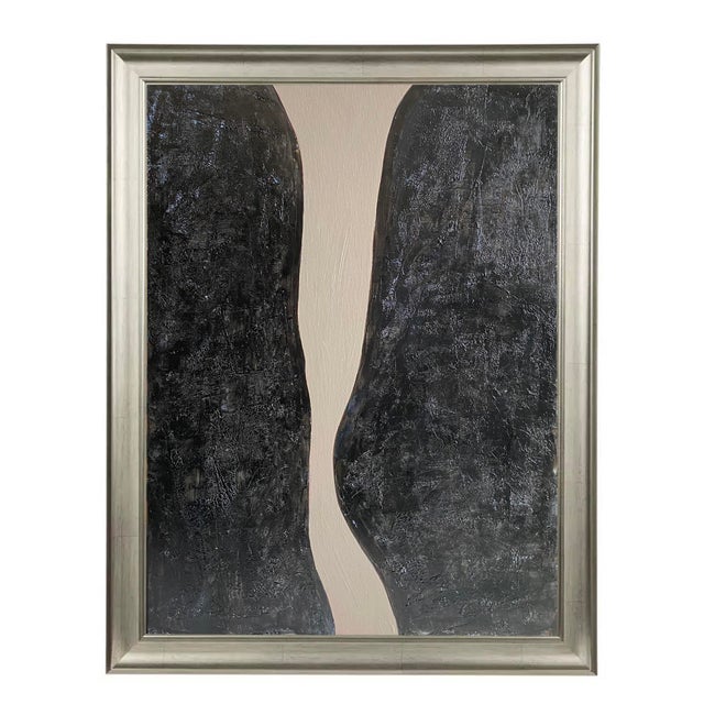 Paint Black Abstract Diptych Triptych Painting Set Minimalist Modern Wall Art, Neutral Contemporary ArtFramed Abstract Set Palm Beach Style Decor For Sale - Image 7 of 9