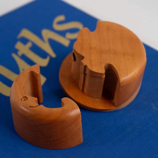 Vintage Richard Rothbard cresent moon jewelry puzzle box in cherry wood. New old stock piece with the original box and id...