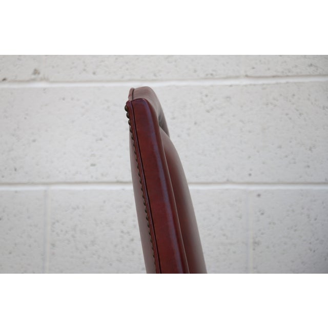 Pair of Vintage English Regency Style Leather Armchairs | Carved Wood Frame, Nailhead Trim For Sale - Image 11 of 18