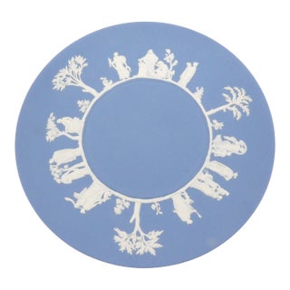 1970s Wedgwood Blue 9" Jasperware Plate — Greek Procession— Neoclassical For Sale