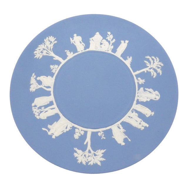 1970s Wedgwood Blue 9" Jasperware Plate — Greek Procession— Neoclassical For Sale