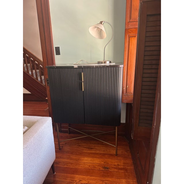 Crate & Barrel Fayette Blacck Nero Marquina Fluted Bar Cabinet For Sale - Image 10 of 11
