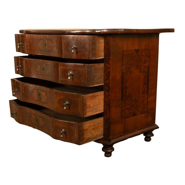 Mid 18th Century Antique Austrian Baroque Inlaid Walnut Burl Chest Drawers Dresser Commode 1760 For Sale - Image 5 of 14
