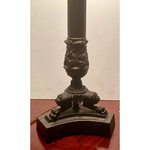 Gothic Vintage Corinthian Column Table Lamp With Silk Shade For Sale - Image 3 of 7