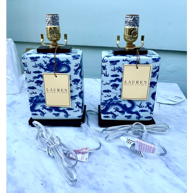 Ralph Lauren Blue and White Dragon Lamps - A Pair For Sale - Image 10 of 10