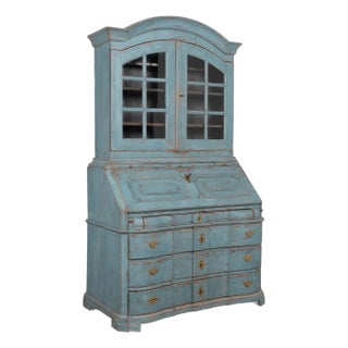 Early 19th Century Danish Blue Painted Pine Secretary Bureau For Sale